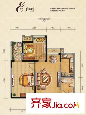 卡布奇諾國際社區(qū)10#E戶型 2室2廳1衛(wèi)1廚