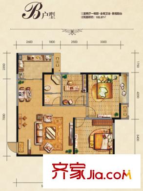 卡布奇諾國際社區(qū)9#、10#、16#B戶型 3室2廳1衛(wèi)1廚