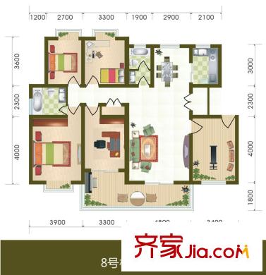 麗灣島8#樓標準層戶型圖 4室2廳2衛(wèi)1廚