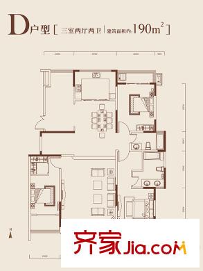 泉上花間11號(hào)樓D戶(hù)型 3室2廳2衛(wèi)1廚