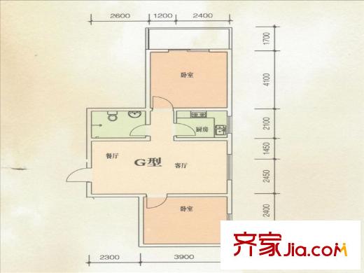 東方綠洲G戶(hù)型 2室2廳1衛(wèi)1廚