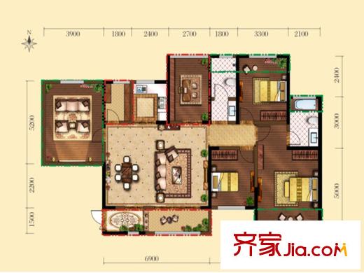 香榭蘭廷1/3號(hào)樓D戶型 4室2廳2衛(wèi)1廚