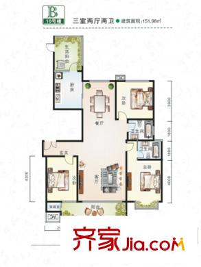 馨悅茗園10#B戶型 3室2廳2衛(wèi)1廚