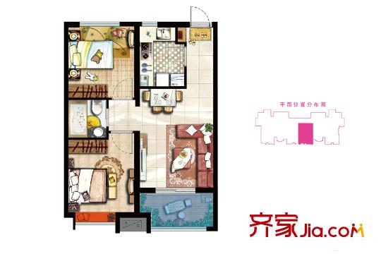 高科麓灣國際社區(qū)麓+-D戶型  2室2廳1衛(wèi)1廚