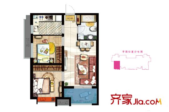 高科麓灣國際社區(qū)麓+-B戶型 2室2廳1衛(wèi)1廚