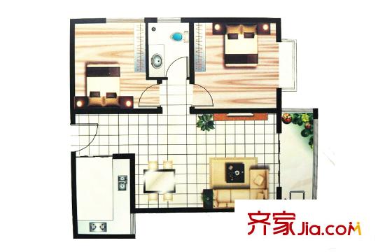 涇渭春天85.17平戶型圖 2室2廳1衛(wèi)1廚