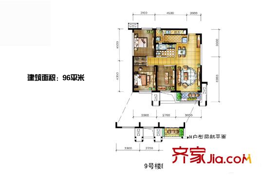 金地?翔悅天下一期7、10號樓B戶型 3室2廳1衛(wèi)1廚