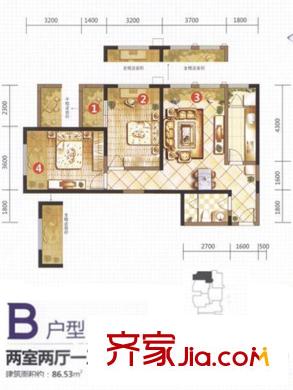 高新?未未來1號(hào)樓B戶型 2室2廳1衛(wèi)1廚