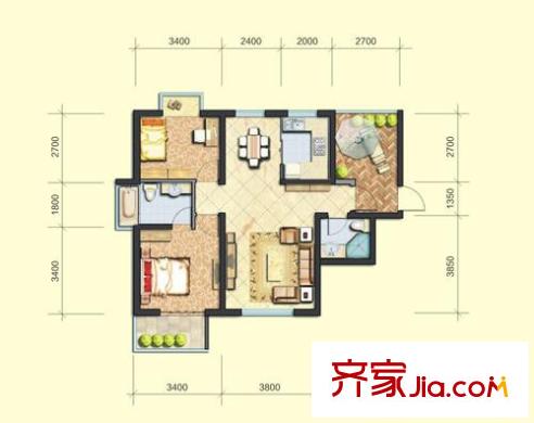 西安首創(chuàng)國際城/首創(chuàng)漫香郡B1戶型圖（已售完） 2室2廳2衛(wèi)1廚