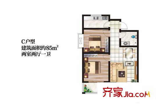 涇渭春天C戶(hù)型 2室2廳1衛(wèi)1廚
