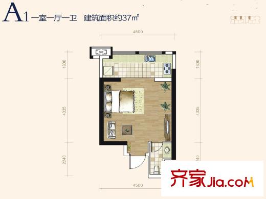 紅星美凱城樂(lè)活A(yù)1戶(hù)型圖 1室1廳1衛(wèi)1廚
