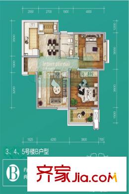 銘城國際社區(qū)3、4、5號樓B戶型 2室2廳1衛(wèi)1廚