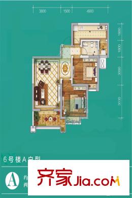 銘城國際社區(qū)6號樓A戶型 2室2廳1衛(wèi)1廚