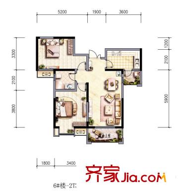 冠昌?金域?yàn)撑?號(hào)樓-C2戶型 2室2廳1衛(wèi)1廚