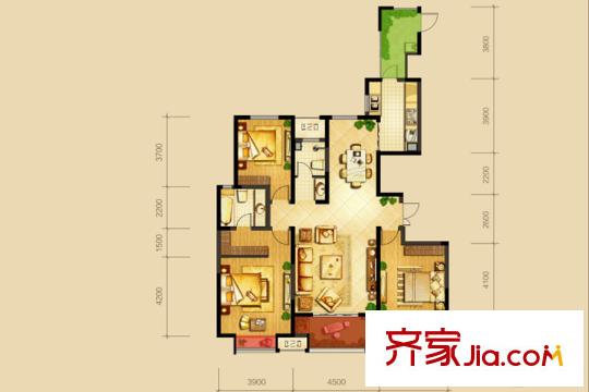 冠昌?金域灣畔5號樓1單元D3戶型 3室2廳2衛(wèi)1廚