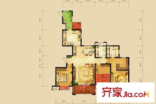 冠昌?金域灣畔5號樓1單元D4戶型 3室2廳2衛(wèi)1廚