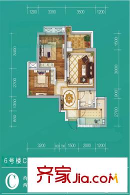 銘城國際社區(qū)6號樓C戶型 2室1廳1衛(wèi)1廚