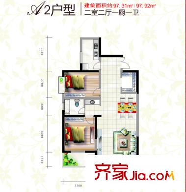 首府尚苑A2戶型 2室2廳1衛(wèi)1廚