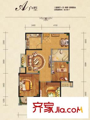 卡布奇諾國際社區(qū)10#、16#A戶型  3室2廳1衛(wèi)1廚