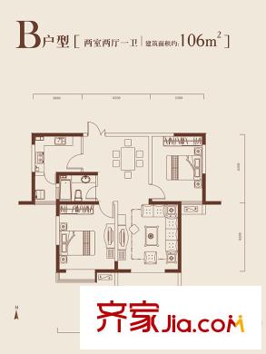 泉上花間12號(hào)樓B戶(hù)型 2室2廳1衛(wèi)1廚