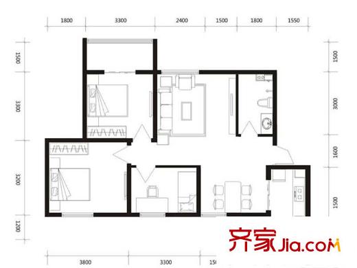 高新尚居1號(hào)樓02/07戶型 3室2廳1衛(wèi)1廚