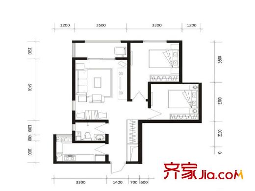 高新尚居1號樓01/08戶型 2室2廳1衛(wèi)1廚