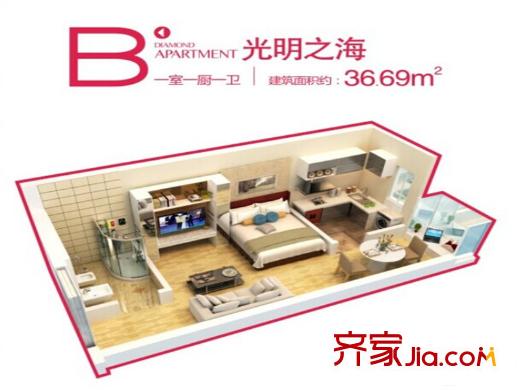 東御蘭汀4號(hào)樓B戶型 1室1廳1衛(wèi)