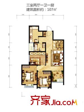 東御蘭汀B戶型 3室2廳1衛(wèi)1廚