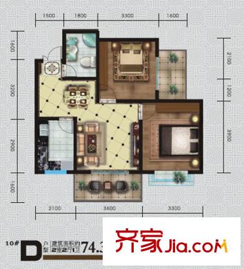 華府?西城港灣10#D戶型 2室2廳1衛(wèi)1廚