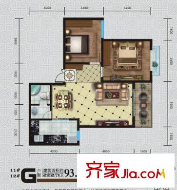 華府?西城港灣一期11#/12#樓G戶型 2室2廳1衛(wèi)1廚