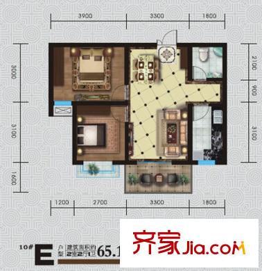 華府?西城港灣10#E戶型 2室2廳1衛(wèi)1廚