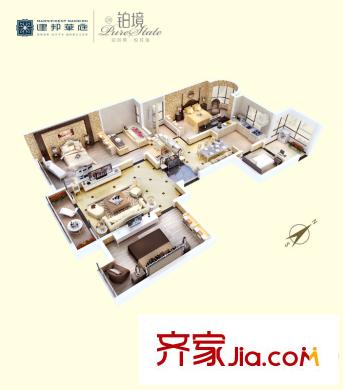 建邦華庭B戶型圖（3D） 3室2廳2衛(wèi)1廚