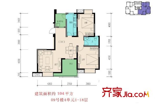曲江明珠9號樓104平戶型 2室2廳1衛(wèi)1廚