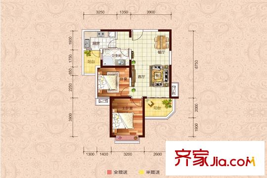 西安?恒大御景22號(hào)樓戶型1 2室2廳1衛(wèi)1廚