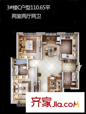 朱雀云天3號樓C戶型 2室2廳2衛(wèi)1廚