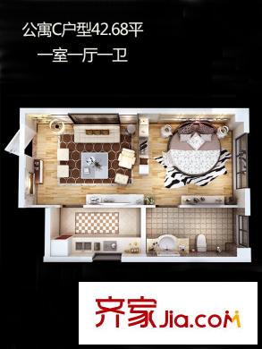 朱雀云天1號樓C戶型 1室1廳1衛(wèi)1廚