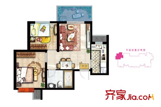 高科麓灣國際社區(qū)麓+-A戶型  2室2廳1衛(wèi)1廚