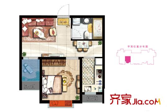 高科麓灣國際社區(qū)麓+-C戶型  1室1廳1衛(wèi)1廚