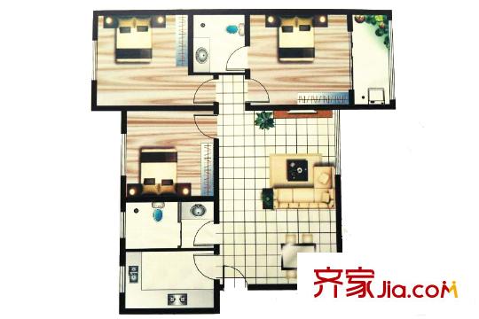 涇渭春天114.04平戶型圖 3室2廳1衛(wèi)1廚