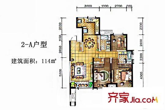 金地?翔悅天下二期1、2、3、4號(hào)樓2-A戶型 3室2廳2衛(wèi)1廚