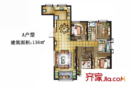 金地?翔悅天下一期7、8、9、10號(hào)樓A戶型 4室2廳2衛(wèi)1廚