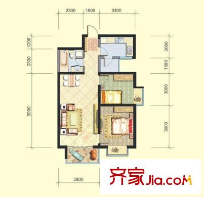 西安首創(chuàng)國際城/首創(chuàng)漫香郡B2戶型圖（已售完） 2室2廳1衛(wèi)1廚