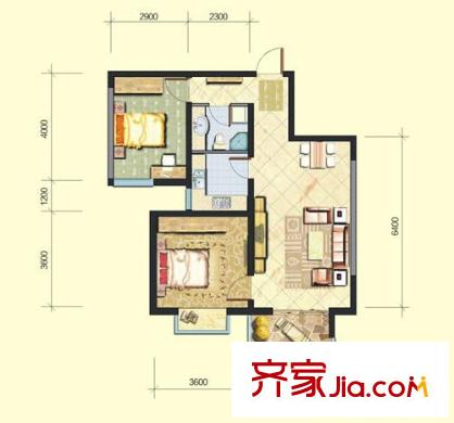 西安首創(chuàng)國際城/首創(chuàng)漫香郡A3戶型圖（已售完） 2室2廳1衛(wèi)1廚