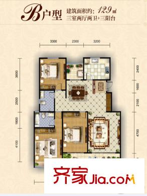 朱雀錦園1#/2#/3#樓B戶型 3室2廳2衛(wèi)1廚
