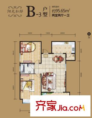 朱雀錦園B3戶型 2室2廳1衛(wèi)1廚