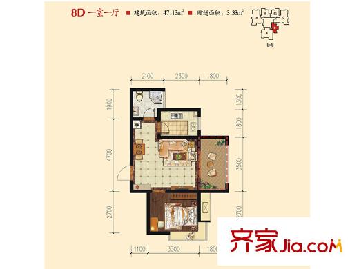 中華世紀(jì)城?馬上1號樓、3號樓、4號樓8D戶型 1室1廳1衛(wèi)1廚