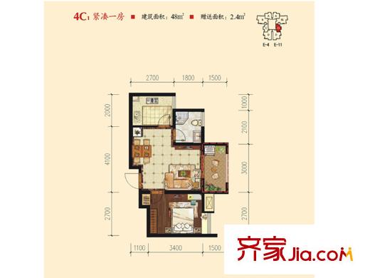 中華世紀(jì)城?馬上2號樓、5號樓4C1戶型 1室1廳1衛(wèi)1廚