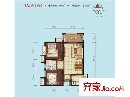 中華世紀(jì)城?馬上1號樓、3號樓、4號樓1A1戶型 2室2廳1衛(wèi)1廚