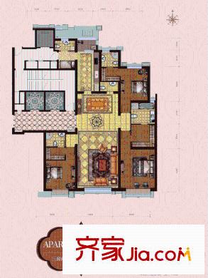 西安大明宮萬達公館B戶型 3室2廳5衛(wèi)1廚