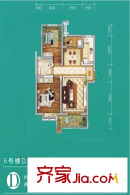 銘城國際社區(qū)6號樓D戶型 2室2廳1衛(wèi)1廚
